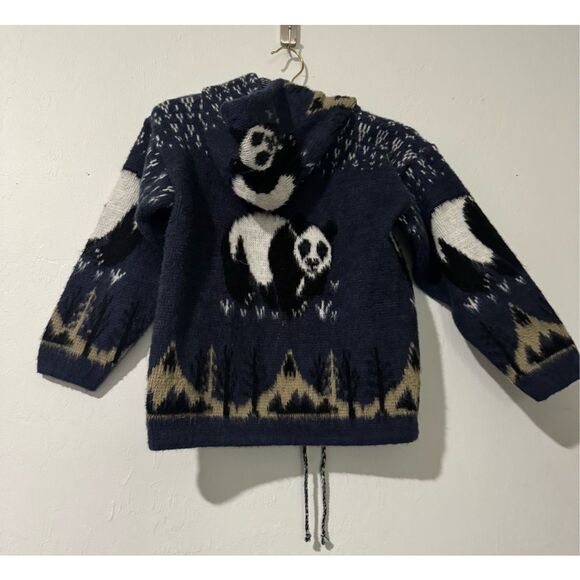 Panda Bear print hooded sweater wool kids 7/8 - Picture 8 of 10